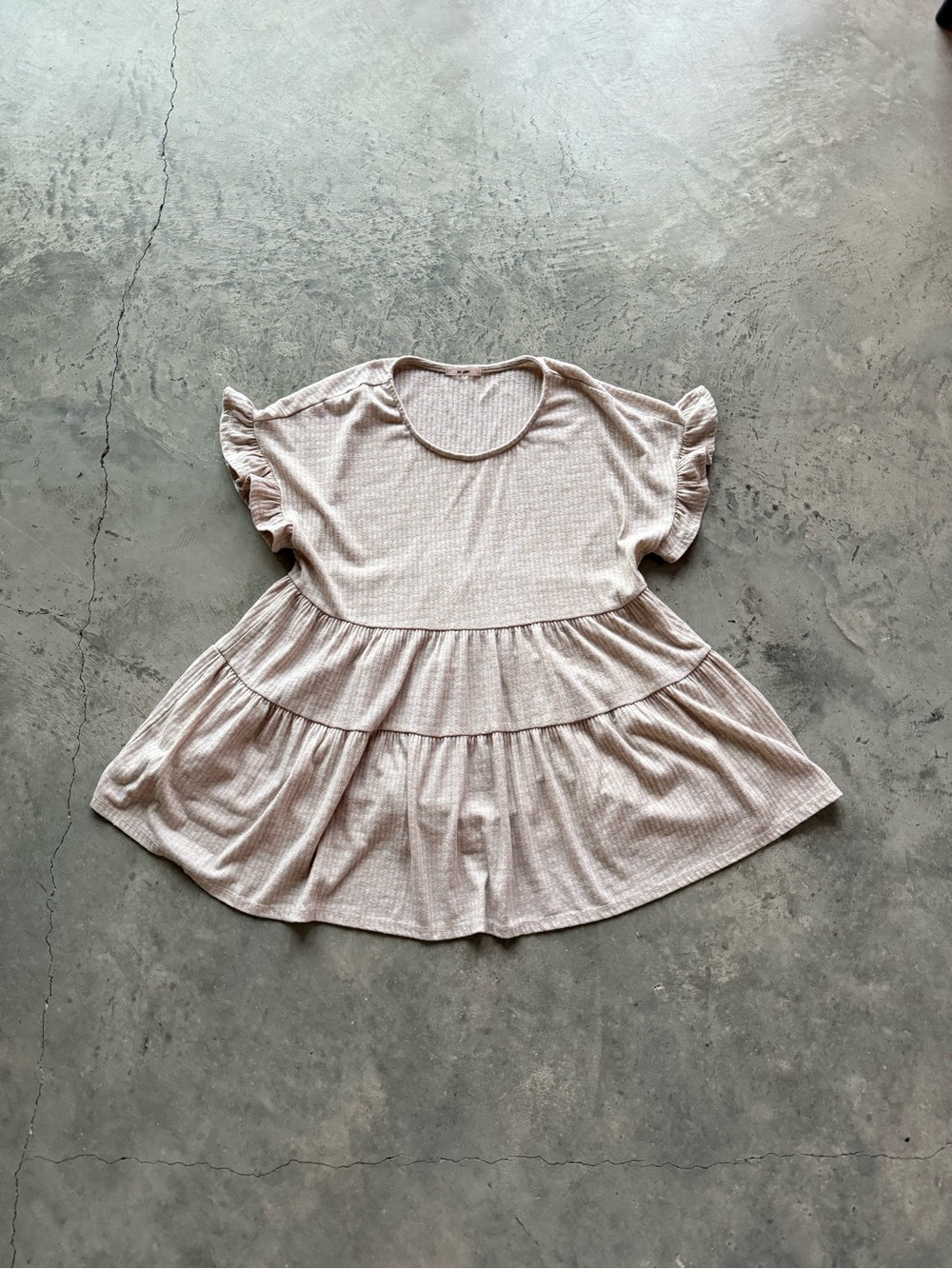 miami Cream Ruffle Sleeve Tiered Top